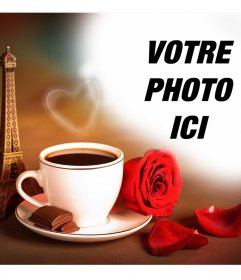 Effet photo de lamour avec la Tour Eiffel de Paris et un café