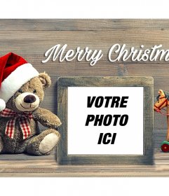 Noël effet photo avec un ours en peluche pour télécharger votre photo