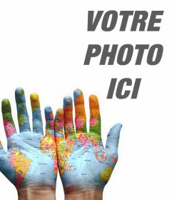 Effet photo des mains avec limage du monde pour votre photo 