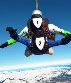 Effet photo de deux personnes dans un parachute pour deux photos