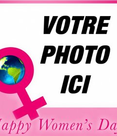 Carte pour télécharger une photo et de célébrer la Journée de Femmes Edit cet effet de photo en ligne avec lexpression Happy Day de Femmes, un symbole et le monde et de partager vos réseaux sociaux pour célébrer cette journée spéciale avec votre image