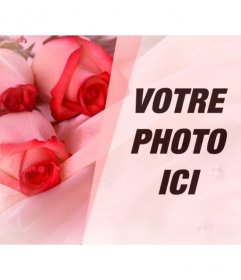 Photomontage romantique de mettre une photo de votre partenaire avec des roses sur soie, des perles et des éclairs de lumière