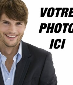 Photomontage avec Ashton Kutcher dans un costume de chaume et les cheveux courts davoir une photo avec lui
