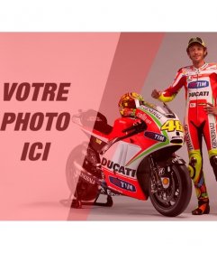 Créer un photomontage avec Valentino Rossi, pilote de moto, avec son vélo rouge et blanc et un filtre rouge sur votre photo