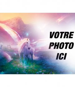 Photomontage Fantasy mettre votre photo avec des licornes blanches sur un paysage de rêve fantastique