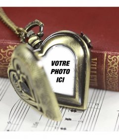 Photomontage avec un coeur de montre de poche en forme pour mettre une photo de votre partenaire à lintérieur