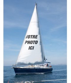 Photomontage avec un voilier en mer pour mettre votre photo sur la bougie et une peine avec le texte que vous voulez