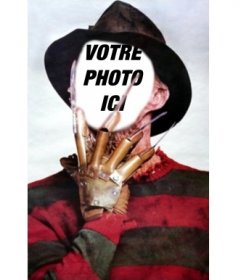 Montage photo de Freddy Krueger avec ses griffes dans le visage