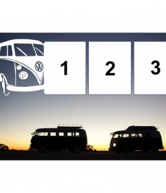 Fourgonnettes Collage voyage avec trois cadres photo avec mode camionnette blanche