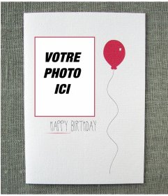 Carte postale danniversaire simple avec un ballon rouge avec votre photo