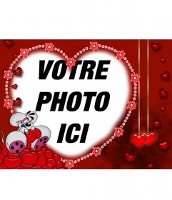 Souris dans l"amour pour la carte de la Saint-Valentin avec votre photo avec le coeur en forme de pointe