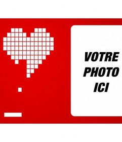 Amour cadre photo avec un coeur blanc fait avec un fond rouge imitant pixels sur un jeu darcade rétro ping pong type