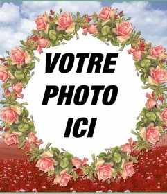 Cadre photo avec une illustration de fleurs roses pour vos photos