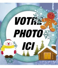 Cadre photo en ligne avec de la neige pour votre carte de Noël. 