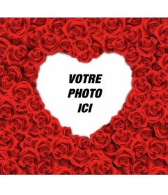 Cadre photo en forme de coeur rempli de roses rouges pour vos photos romantiques amour