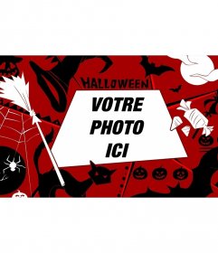 Cadre photo avec un fond rouge et motifs Halloween 