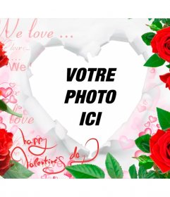 Cadre romantique avec des roses et un coeur pour insérer vos photos