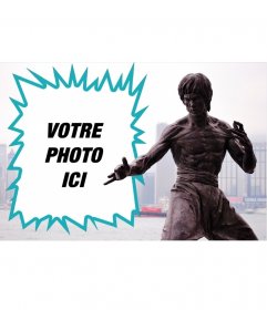 Collage avec une statue de Bruce Lee 