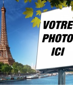Photomontage avec la ville de Paris et la Tour Eiffel sur fond de mettre votre image sur un panneau daffichage