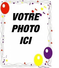 Cadre photo avec des ballons parti et décorations pour une salutation d"anniversaire
