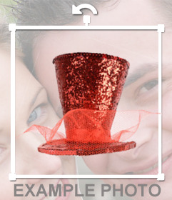 Autocollant avec chapeau de fête rouge vif et froufrous transparent