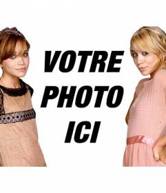Photomontage avec les jumelles Olsen, Mary-Kate et Ashley. Apparaît dans une photo avec les célèbres lanceurs de jumeaux américains et ajouter du texte