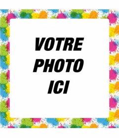 Cadre photo carré avec des taches bleues, roses, jaunes et vertes formant une