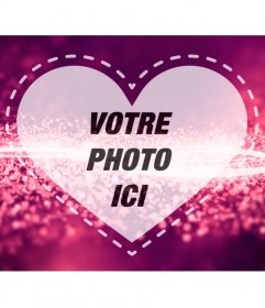 Cadre photo romantique avec un coeur sur un fond rose avec des vagues de diamants brillants de télécharger une photo