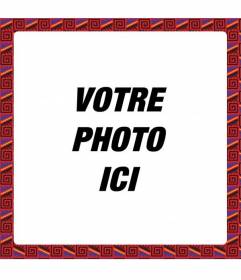 Cadre photo carré rouge et noir avec des motifs ethniques formant une mosaïque
