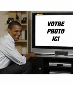 Photomontage de mettre Barack Obama avec votre photo où le président apparaît sur un téléviseur à côté delle