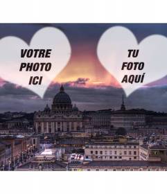 Collage damour avec une photographie de Rome et deux coeurs dans lequel placer votre photo de vous et de votre amour