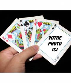 Photomontage avec des cartes de poker où vous pouvez mettre votre photo dans l"une des cartes et ajouter un texte libre