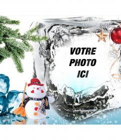 Modèle de Noël pour mettre votre photo sur un cube de glace. photomontages