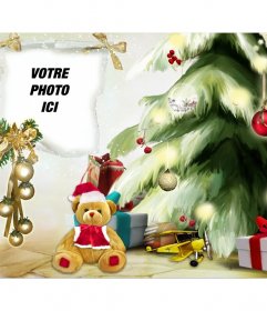 Photomontage de Noël avec un arbre de Noël et ours