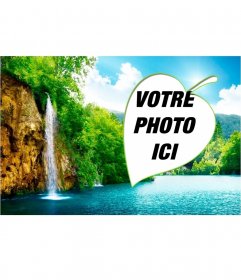 Forêts et cascades dans un collage naturel, encadré par une feuille
