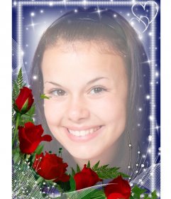 Cadre photo avec des bords lumineux orné d"un bouquet de roses