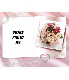 Cadre photo avec un livre et peu de coeur, de roses et d'un centre