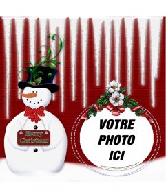 Arrondi cadre photo avec un bonhomme de neige où vous pouvez mettre votre photo dans une boule de Noël