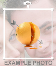 Effet photo pour ajouter une orange avec une flèche damour sur autocollant de vos photos pour représenter votre âme sœur. Décorez vos photos avec ce photomontage original et drôle dorange avec une flèche et partager avec vos amis pour exprimer qui est votre âme soeur gratuitement