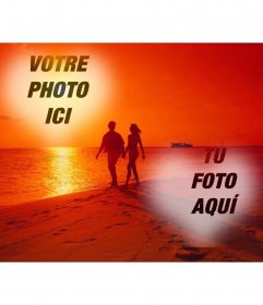 Collage de la plage et un couple de mettre vos photos dans un cœur