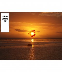 Fond Twitter avec un coucher de soleil et le symbole d'Ubuntu Linux