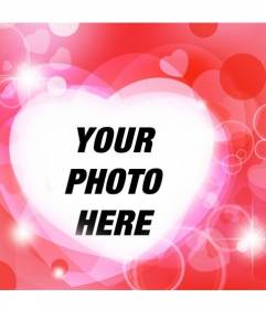 Romantic photoframe with a heart shape and bright flashes with a red background to put your photo