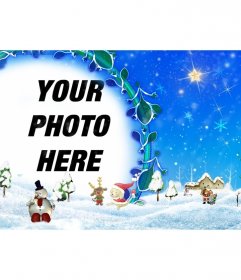 Photo frame floral snowy Christmas landscape in which we can insert a photo. To print or send via email