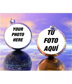 Funny Christmas photo effect where you can put two pictures on Christmas balls. Ideal to send as a greeting
