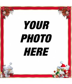 Christmas photo frame, qith red border and Christmas ornaments. You can use it as a greeting