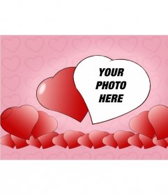 Greeting card for lovers. Card personalized with your picture very red hearts