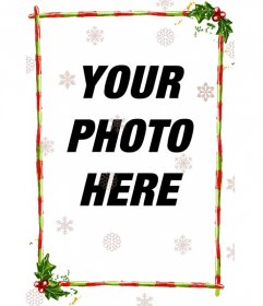 Discrete photo frame for a photograph, it consists of red stripes with green stripes, decorated with Christmas themes. With slides of different configurations of ice crystals