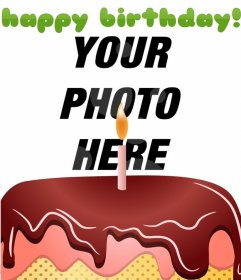 Postcard birthday with a cake and happy birthday in green