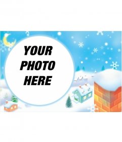 Round picture frame Christmas landscape