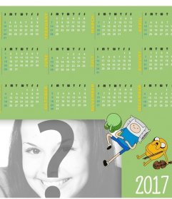 Calendar 2017 in English with a design of Adventure Time to add your photo